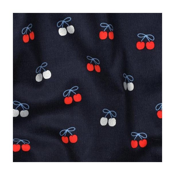 Babycord foil Cherries, Navy