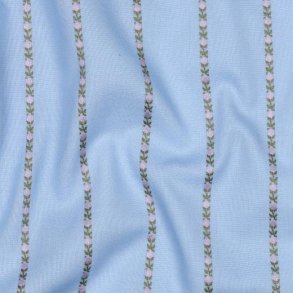 Cotton Dobby Flowers and  Stripes, Light Blue