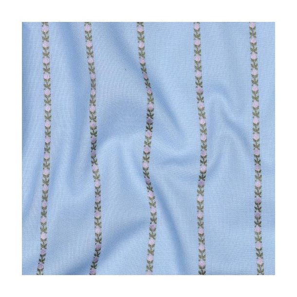 Cotton Dobby Flowers and  Stripes, Light Blue