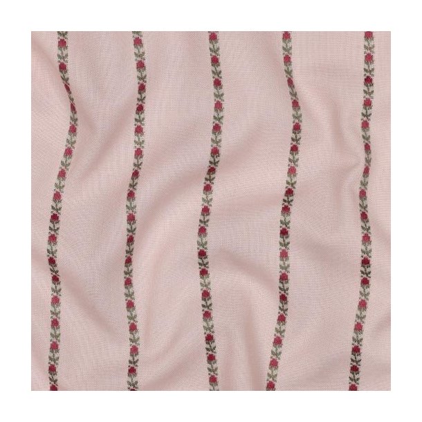 Cotton Dobby Flowers and Stripes, Soft pink