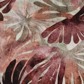 Canvas slub digital Leaves, burgundy
