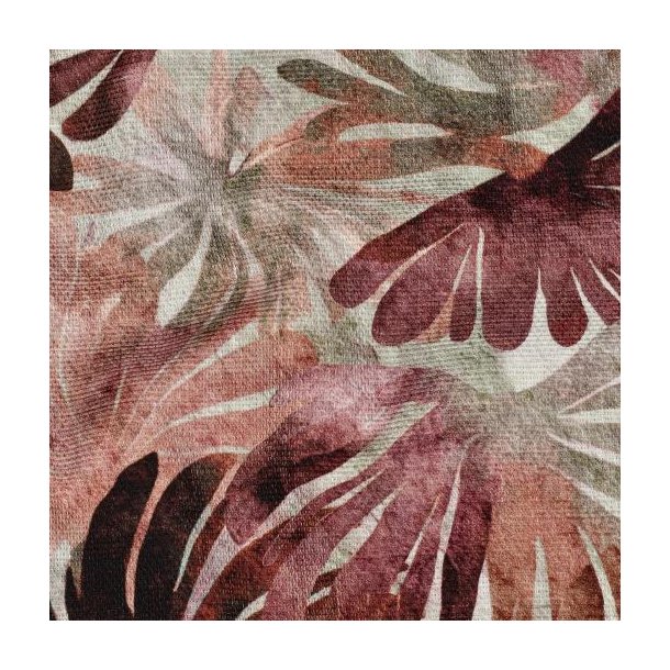 Canvas slub digital Leaves, burgundy