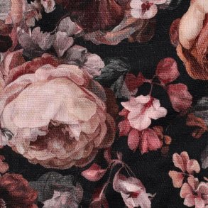 Canvas slub digital Flowers, Burgundy