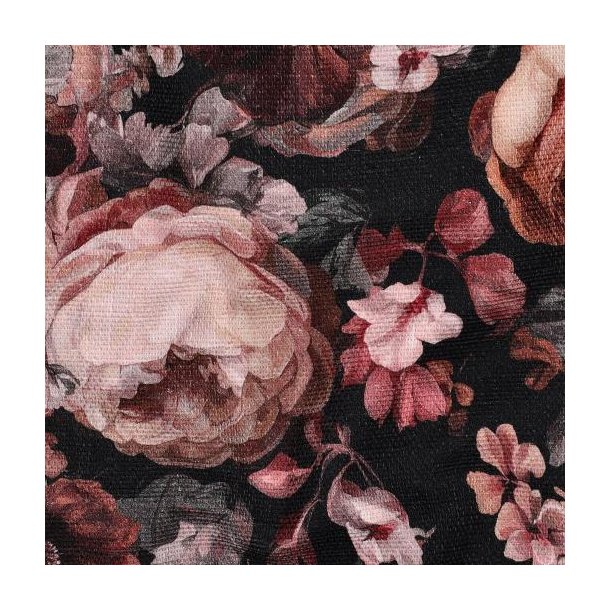 Canvas slub digital Flowers, Burgundy