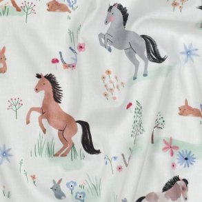 Fine Poplin digitl Farm animals, White
