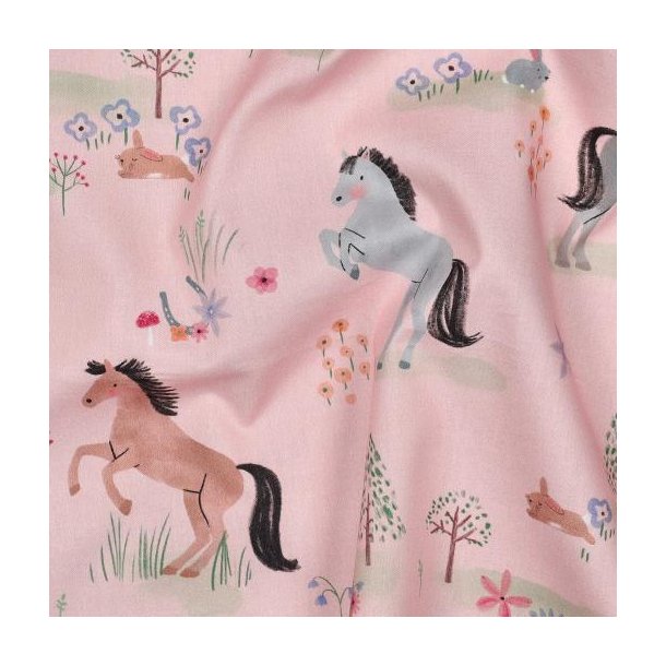 Fine poplins digital Farm animals, Light pink