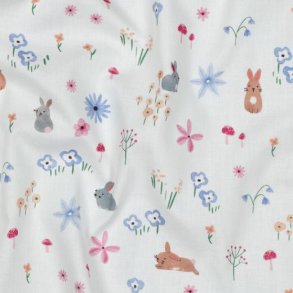 Fine poplin digital Farm animals, white