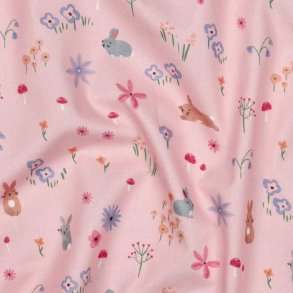 Fine poplin digital Farm animals, Light pink