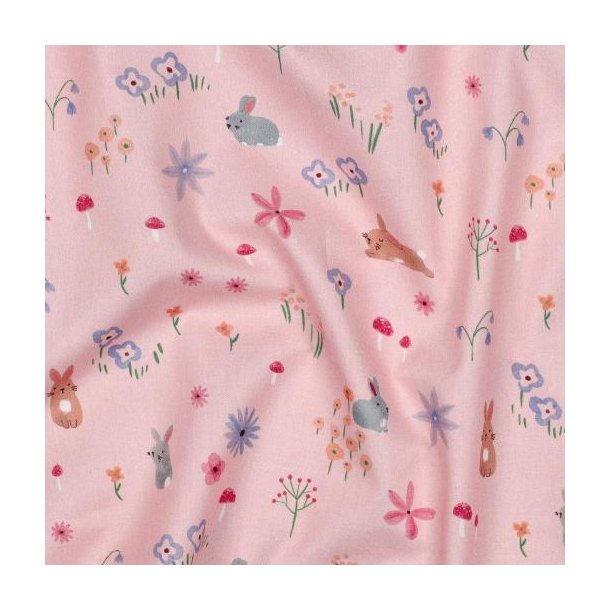 Fine poplin digital Farm animals, Light pink