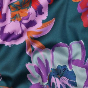 Cotton satin digital Flowers, Petrol