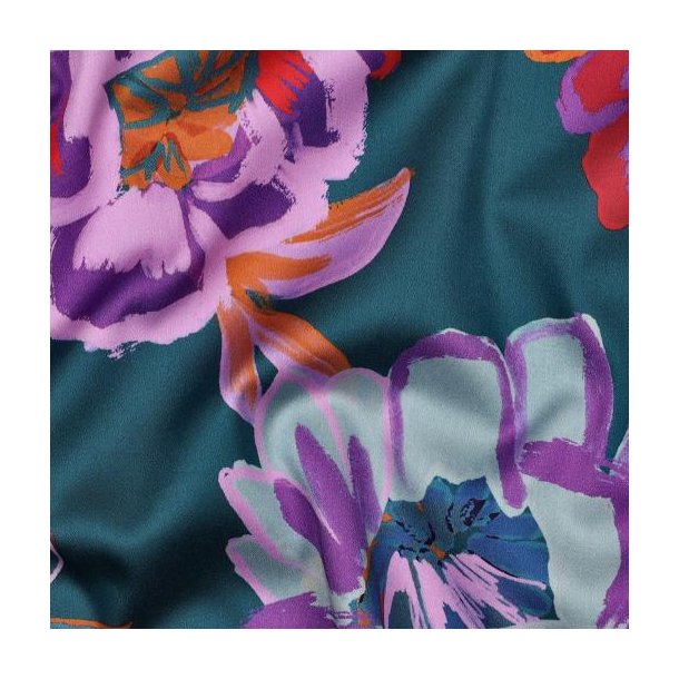 Cotton satin digital Flowers, Petrol