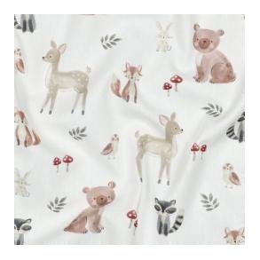 Fine poplin digital Forest Animals, White