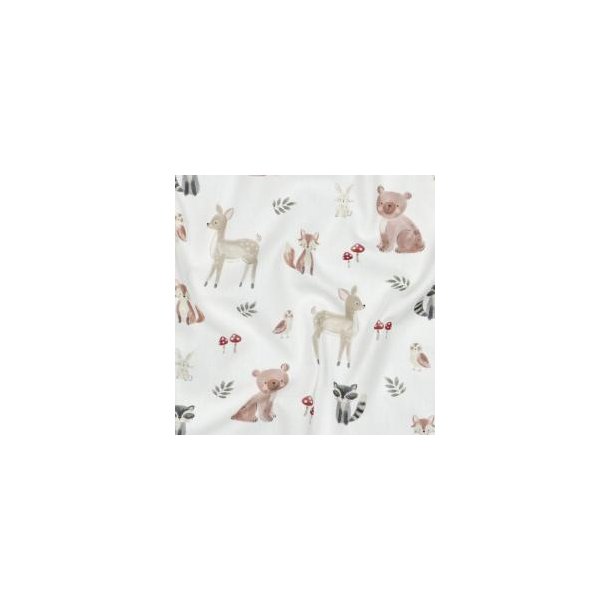 Fine poplin digital Forest Animals, White