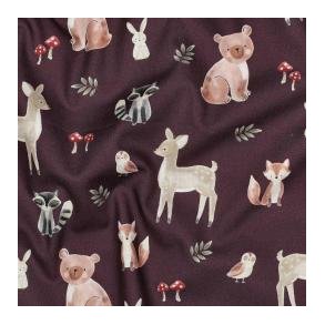 Fine poplin digital Forest Animals, Burgundy