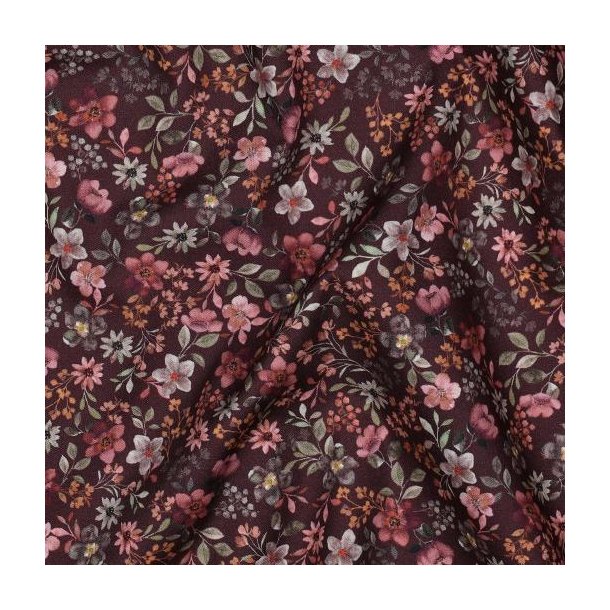 Fine poplin digital Flowers, Burgundy