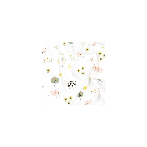 �kotex bomulds jersey Farm animals, White
