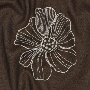 Linen viscose Embroidery Flowers, Brown