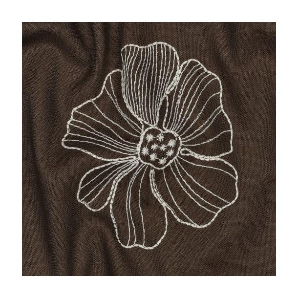 Linen viscose Embroidery Flowers, Brown