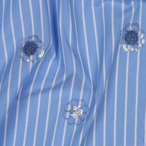 Cotton stripes Sequins Flowers, Blue