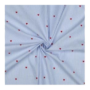 Cotton Yarn dyed Stripes and Hearts, Light blue