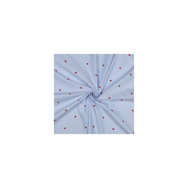 Cotton Yarn dyed Stripes and Hearts, Light blue