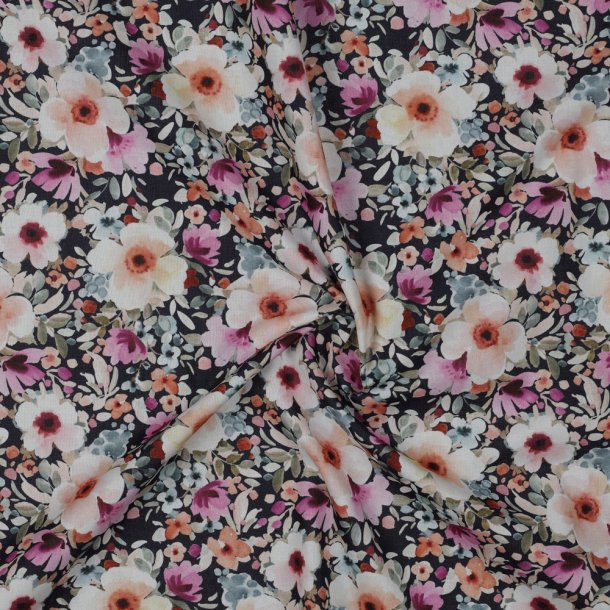 Poplin digital Flowers, Navy