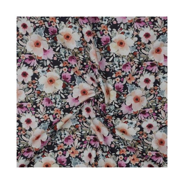 Poplin digital Flowers, Navy