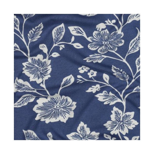 Viscose jersey Flowers, Blue