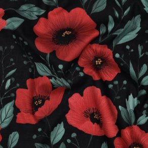 Fine poplin digital Flowers, Black
