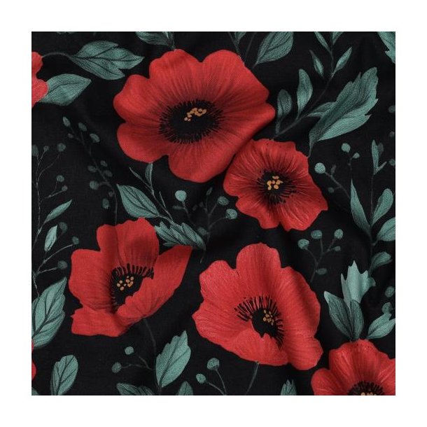 Fine poplin digital Flowers, Black