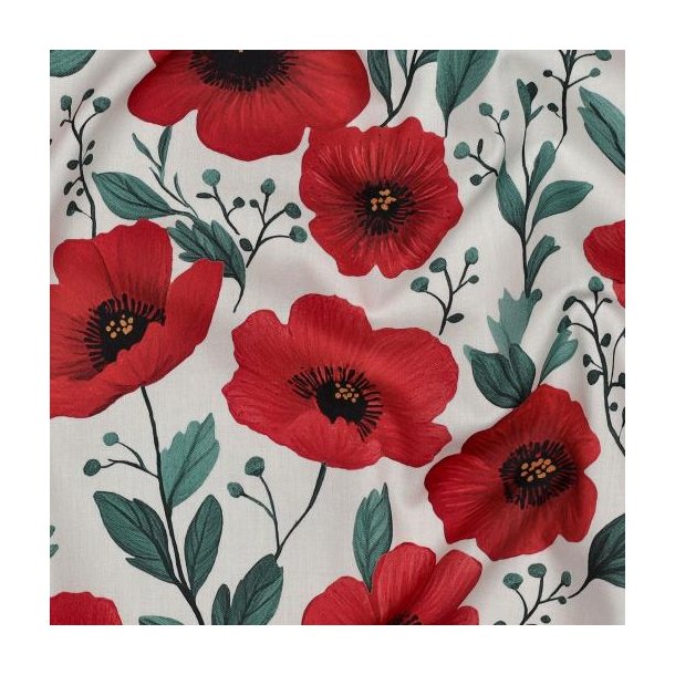 Fine poplin digital Flowers, Off white