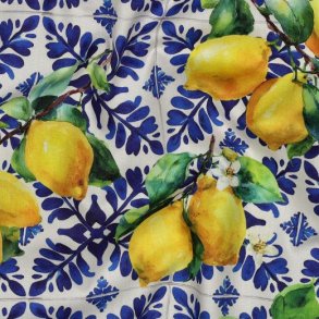 Cotton viscose digital Lemons, Blue