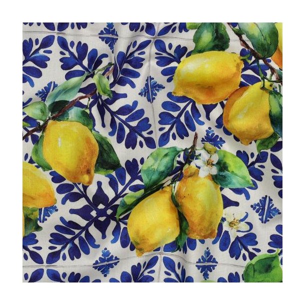Cotton viscose digital Lemons, Blue