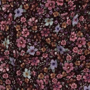 �kotex bomulds jersey, Digital Flowers, Burgundy