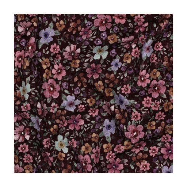 �kotex bomulds jersey, Digital Flowers, Burgundy