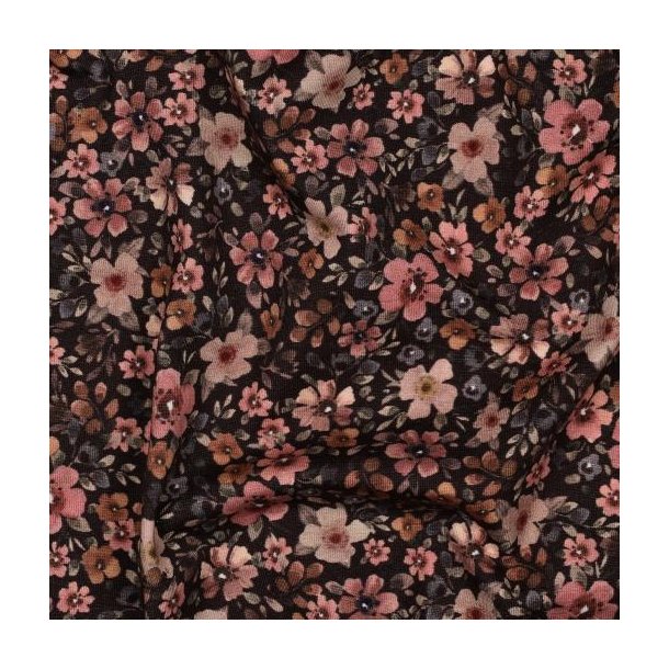 �kotex bomulds jersey, Digital Flowers, Brown