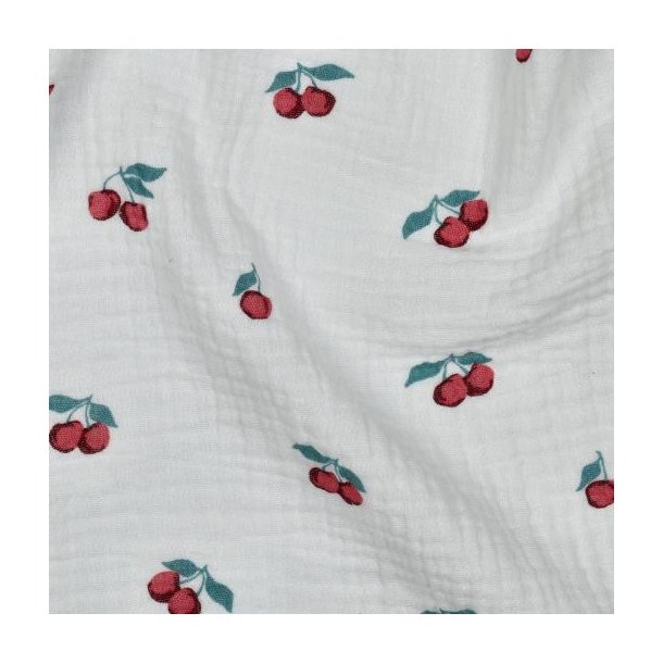 Double gauze Gots Fruits, White