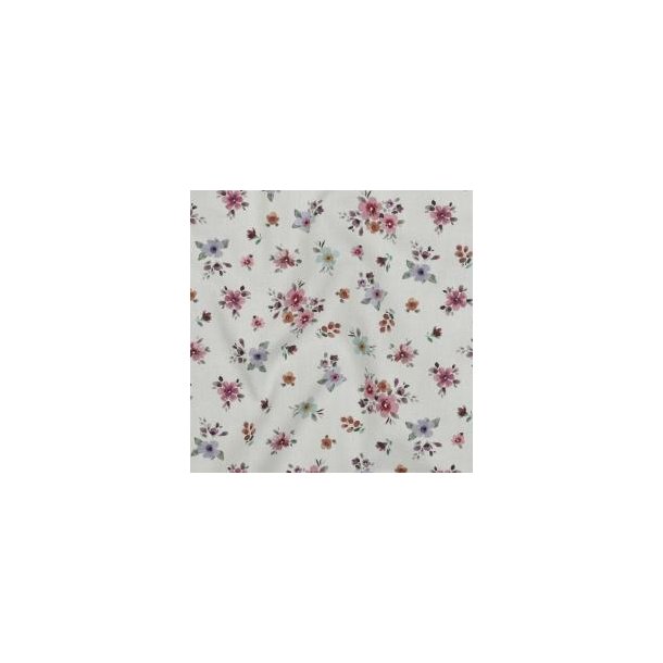 Fine poplin digital Flowers, white