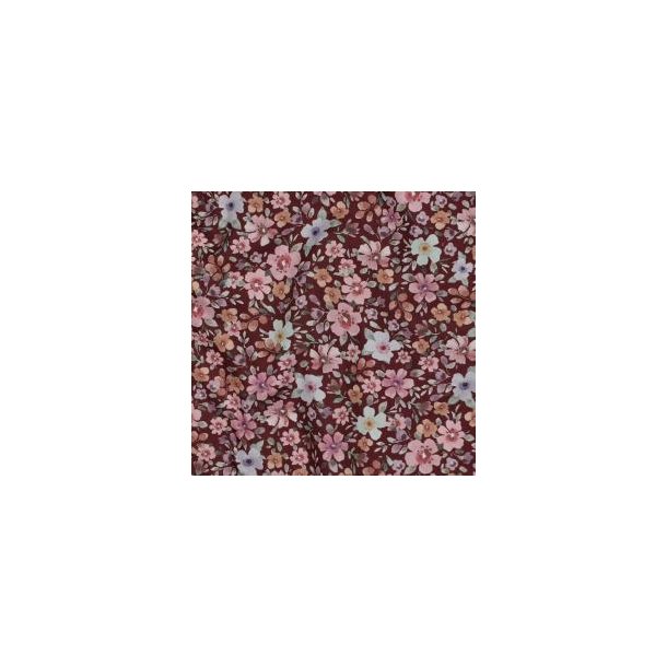 Fine poplin digital Flowers, Burgundy
