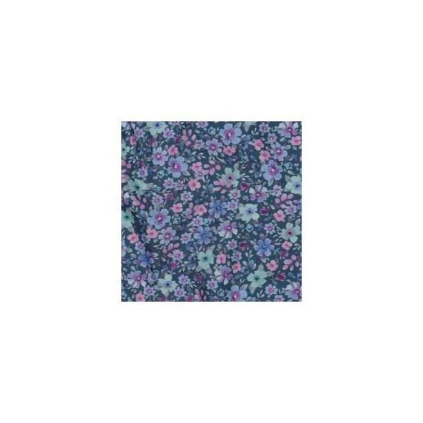 Fine poplin digital Flowers, Petrol