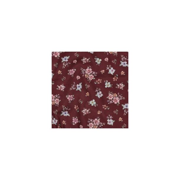 Fine poplin digital Flowers, Burgundy