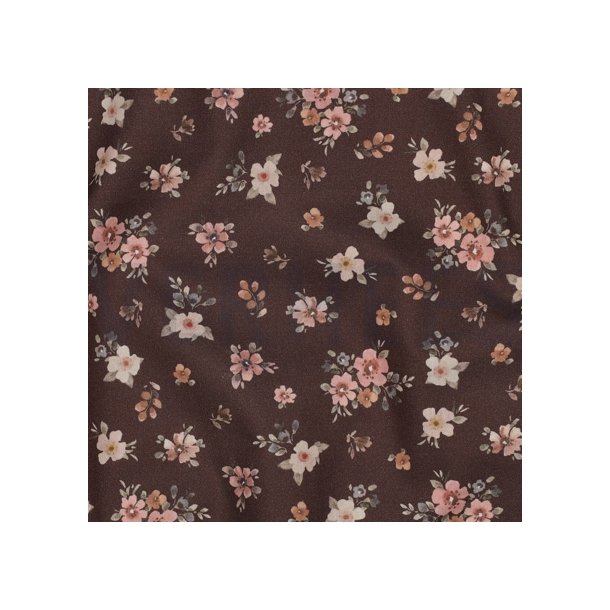 Finn poplin digital Flowers, Brown