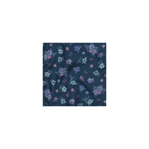 Fine poplin digital Flowers, Petrol