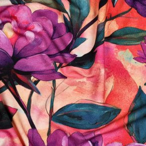 Viscose jersey digital Flowers, Purple