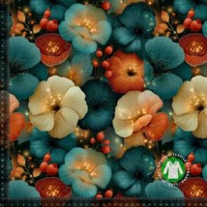 �kotex bomulds jersey, Petrol og orange blomster