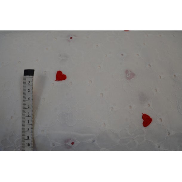 Broderi anglaise Hvid m/hjerter