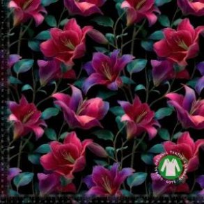 �kotex bomulds jersey, R�de og lilla Liljer