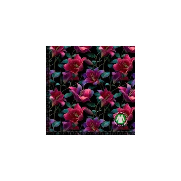 �kotex bomulds jersey, R�de og lilla Liljer