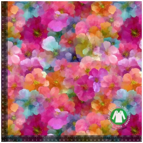 �kotex bomulds jersey, Farverige blomster