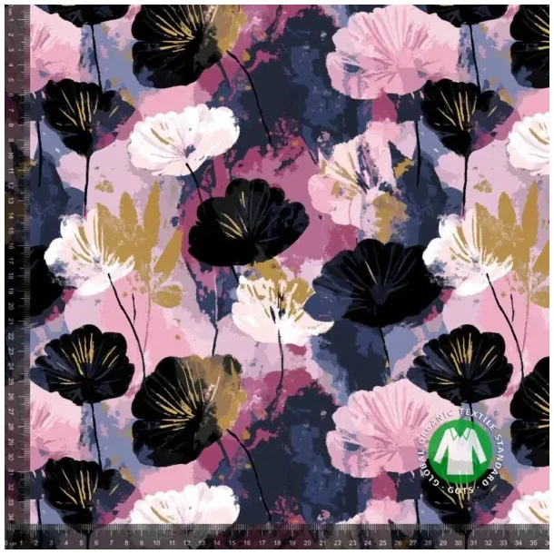 �kotex bomulds jersey, Akvarel blomster